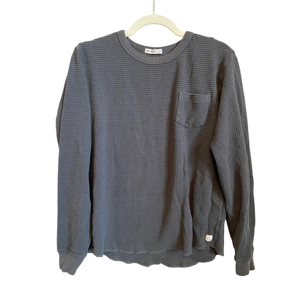 Marine Layer Mens Waffle Knit Thermal Long Sleeve Shirt Charcoal Gray Small
